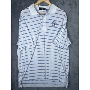 Bethpage Black Course Golf Polo Shirt Mens XL White Blue Striped Bamboo Charcoal
